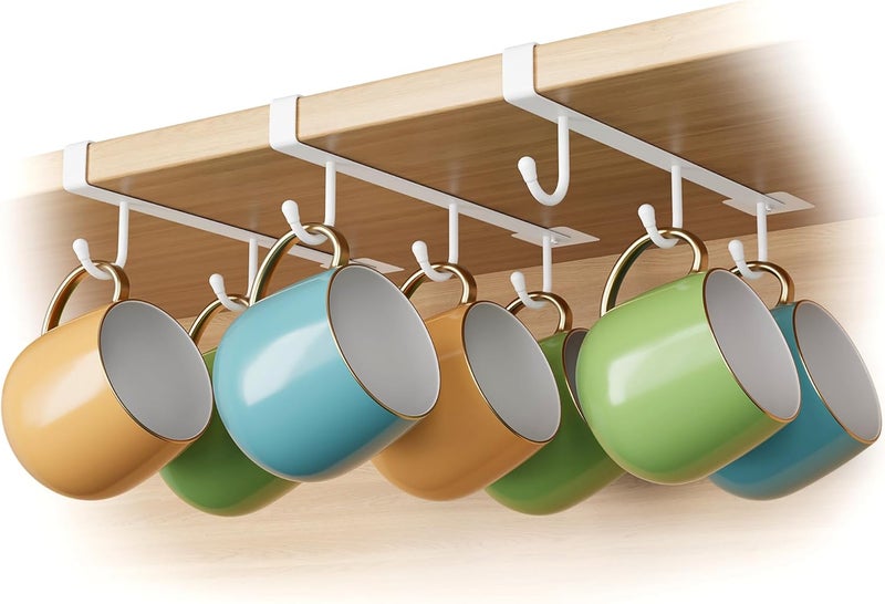 ECROCY Mug Hooks for Cabinet, Clip-On Shelf and Only Fits Flat Cabinet Without Any Lip, 3pcs Mug Holder No Drilling Free Damage - Image 1